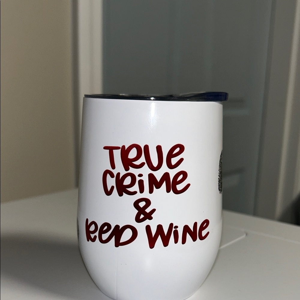Wine Tumbler with Red Text
